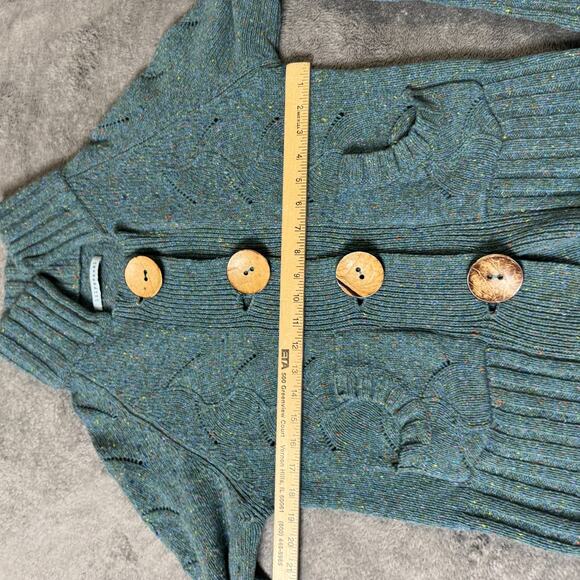 Lily McNeal Wool Cashmere Sweater Cardigan L Blue Chunky Knit Speckled Button Up - Picture 7 of 9